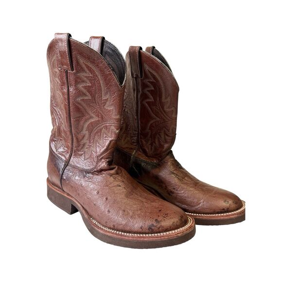 Justin 5131 Tekno Crepe Western Boot Antique Brown Smooth Ostrich - Picture 1 of 13